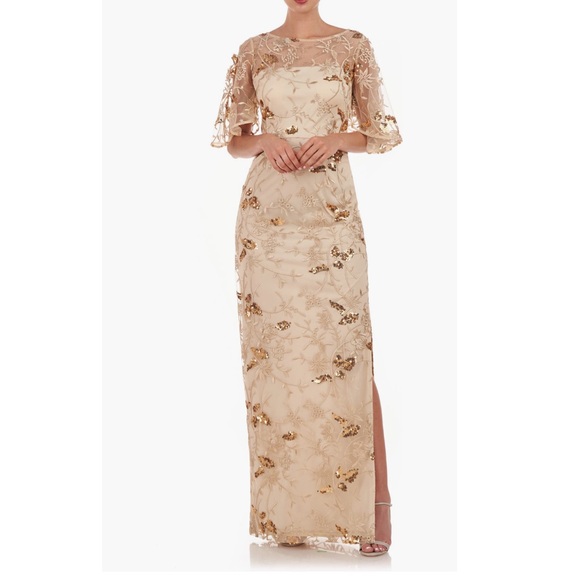 JS Collections Daphne Embroidered Sequin Column Gown In Mauve & Silver - Reemoly - Picture 1 of 17